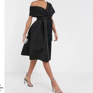 NEW ASOS Design flattering Fallen Shoulder midi dress black NWT 4